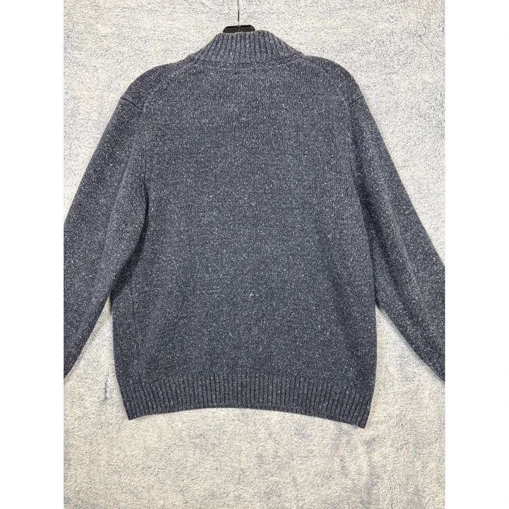 IZOD Mens Large Blue Button Pullover Sweater Marled Mock Neck Knit 9596